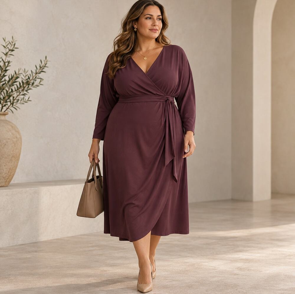 UNIVERSAL STANDARD Dolman Wrap Jersey Dress Dark Plum Purple Sz 10/12 $148 {P22}